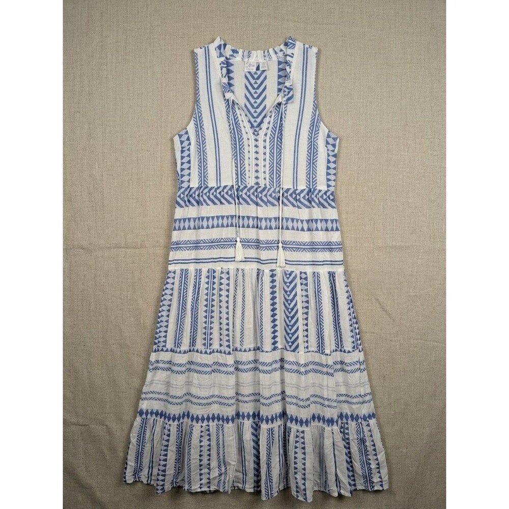 GOA Beachwear Japna Sleeveless Flowy Tassel Tiered Ruffle Maxi Dress Size Large